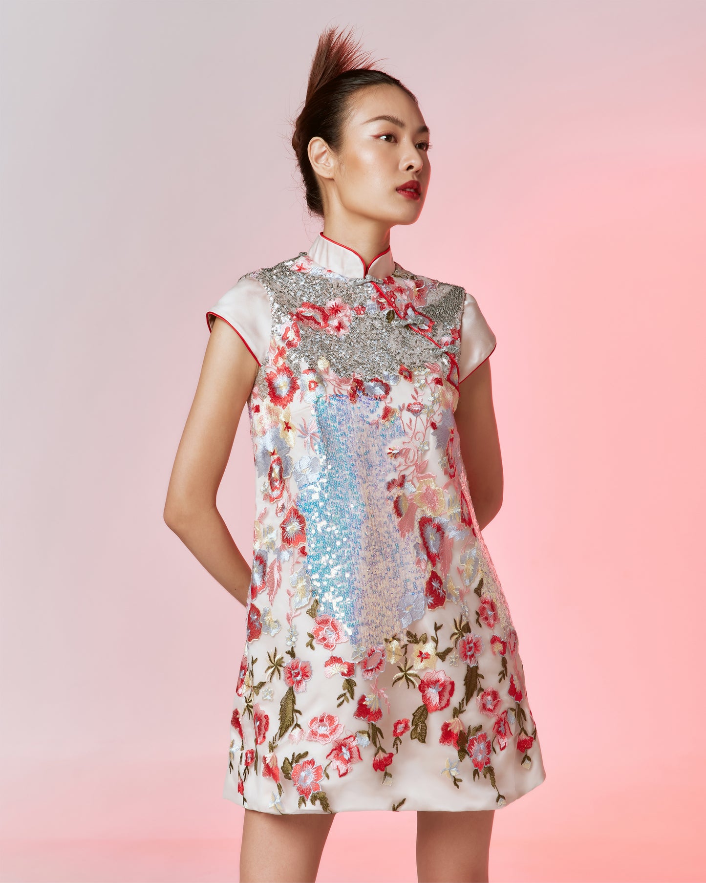 PENONY MANDARIN DRESS - SEQUIN FLORAL