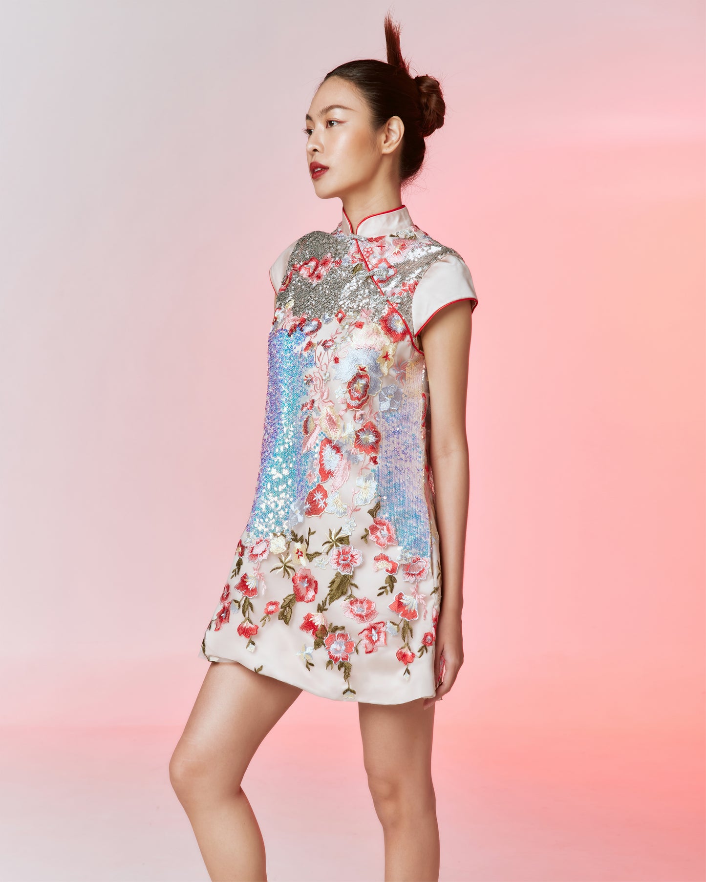 PENONY MANDARIN DRESS - SEQUIN FLORAL