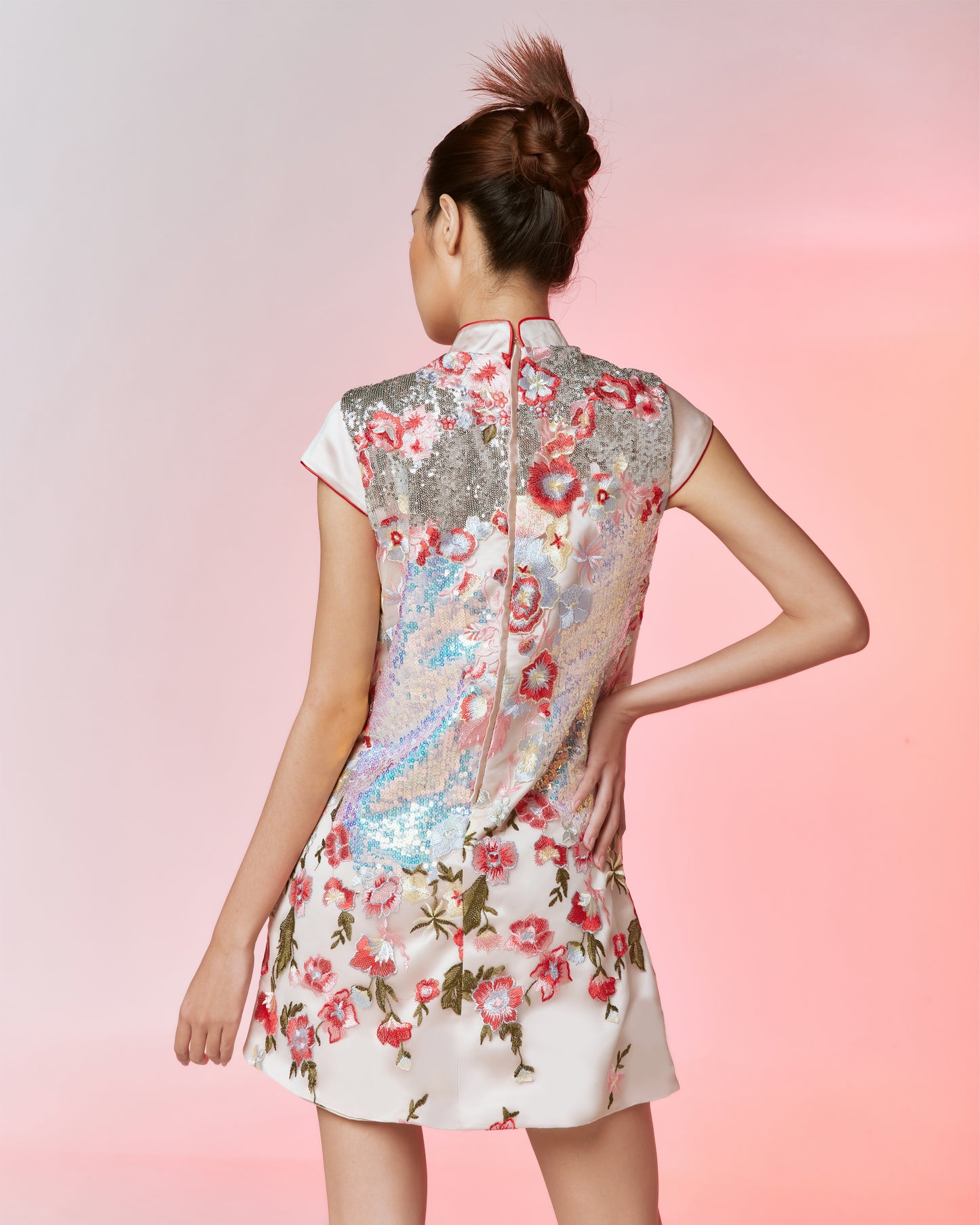 PENONY MANDARIN DRESS - SEQUIN FLORAL