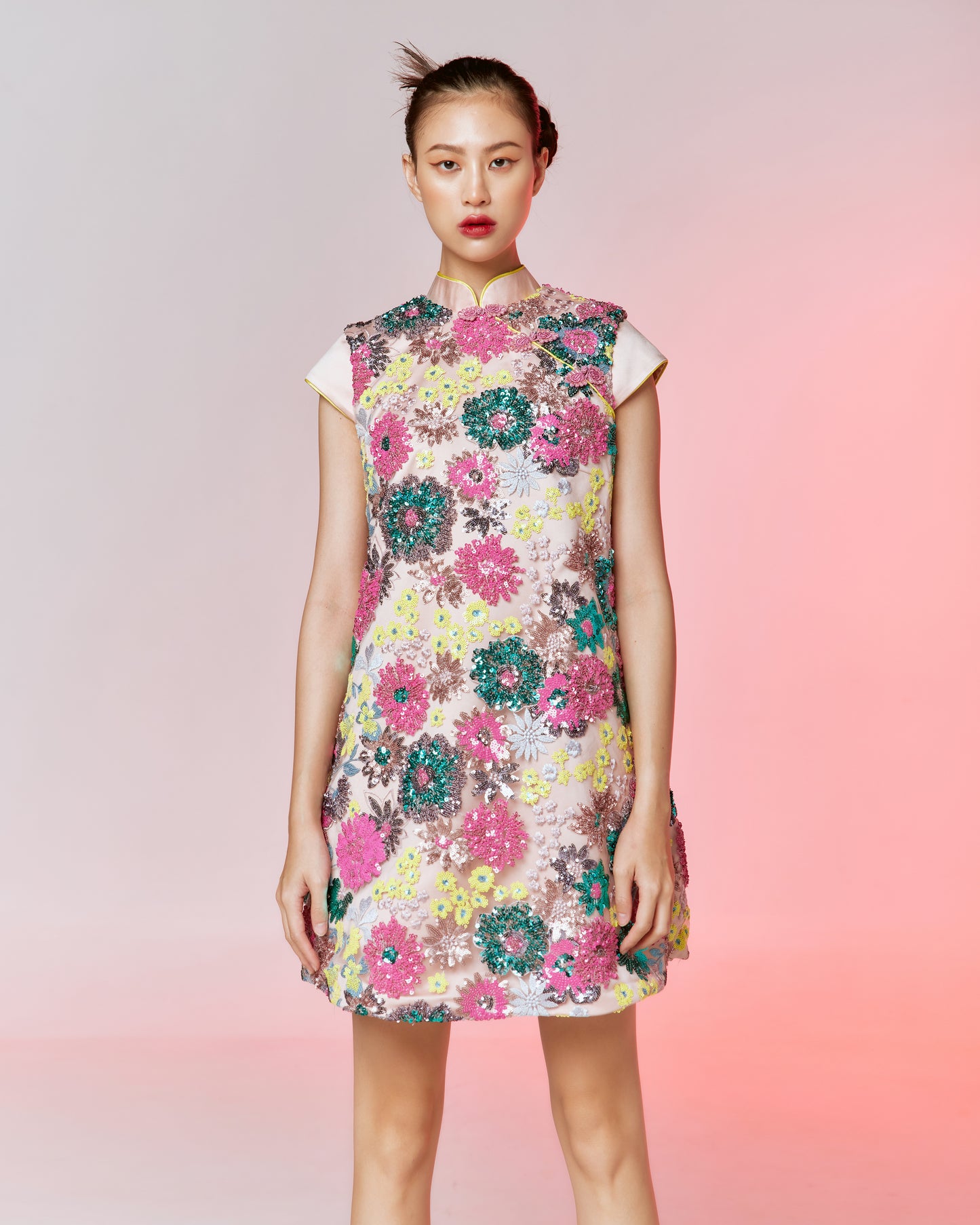 BLOSSOM MANDARIN DRESS - MULTI SEQUIN FLORAL