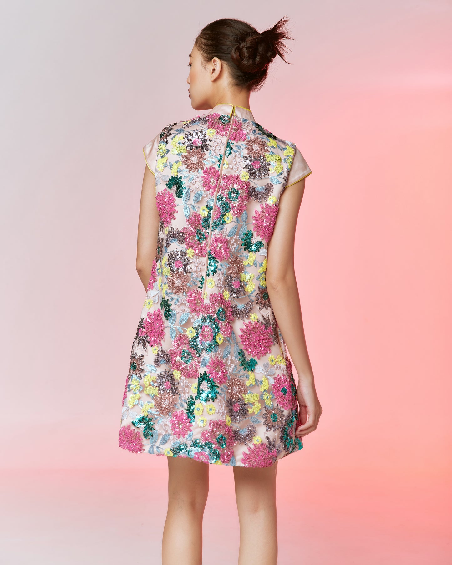 BLOSSOM MANDARIN DRESS - MULTI SEQUIN FLORAL