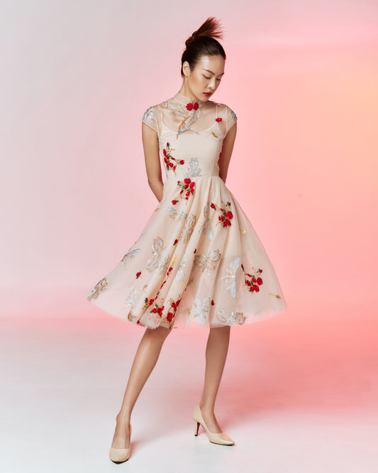 QINGTING  DRESS - EMBROIDERED DRAGONFLY